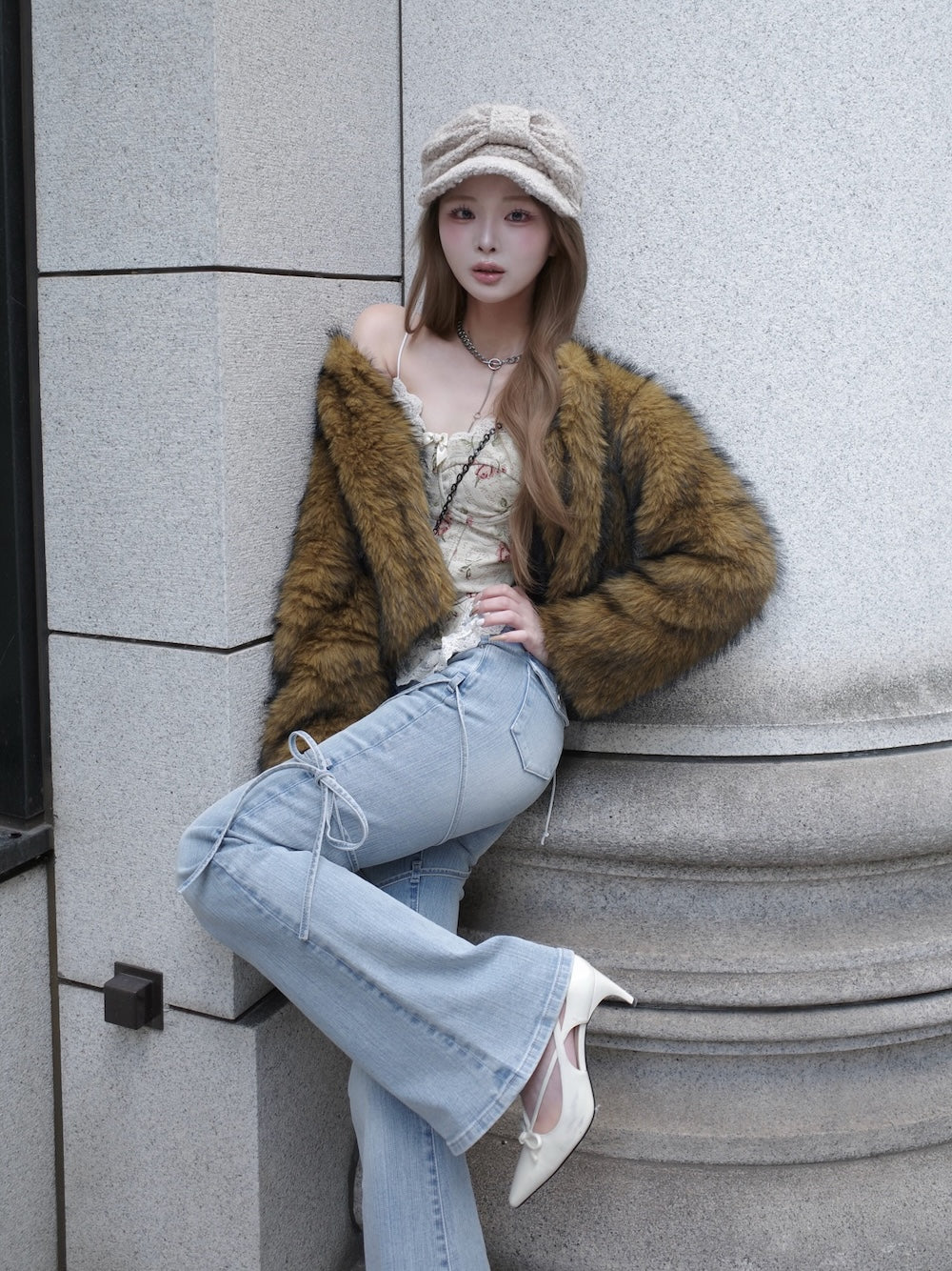 【予約商品】ピコレースハイウエストフレアデニム