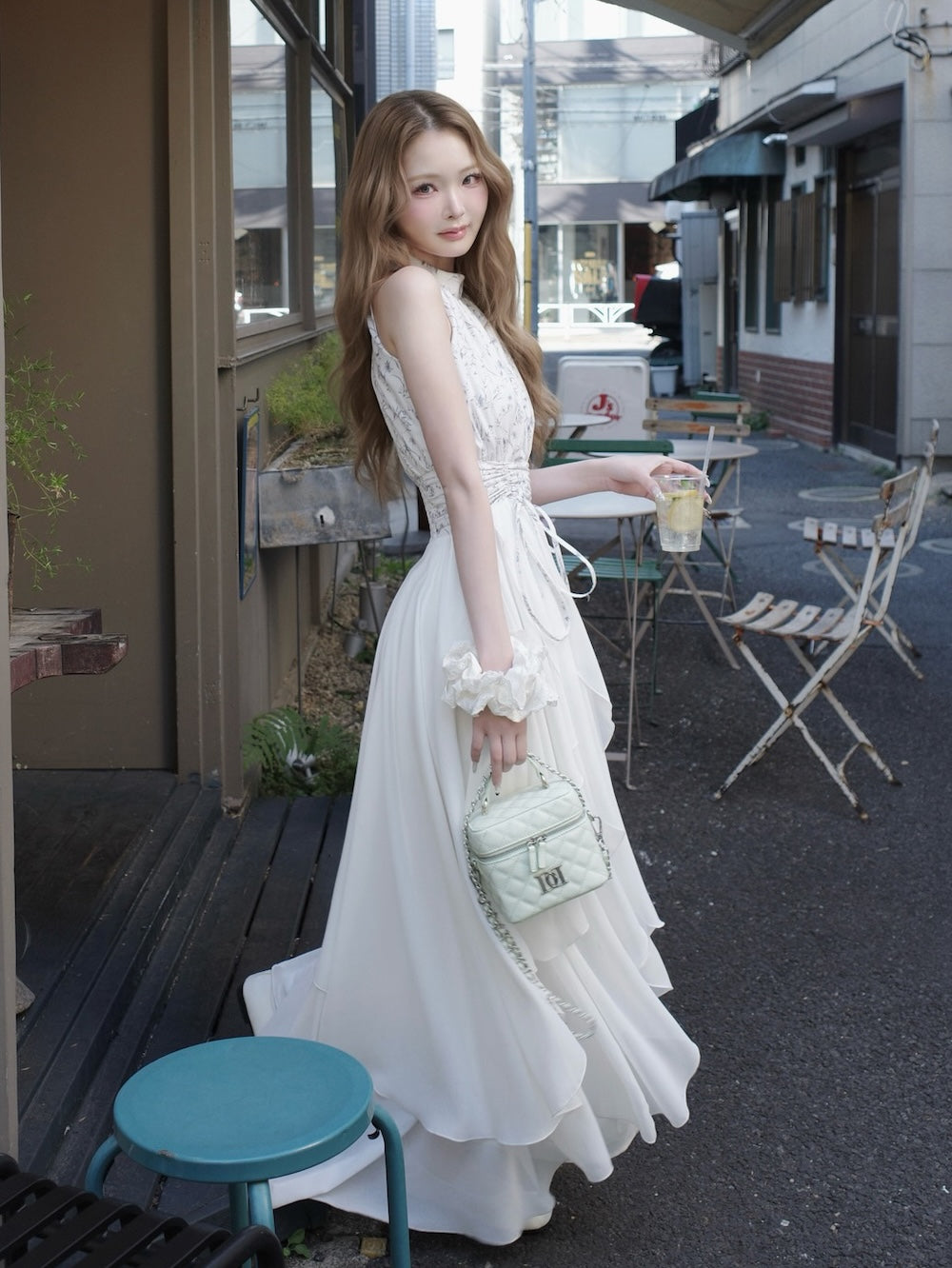 アメスリギャザーシフォンロングワンピース – Darich