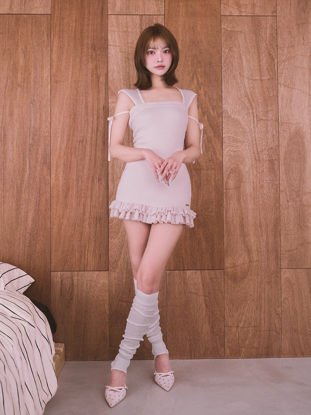 フードベアフリルニットミニワンピース – Darich