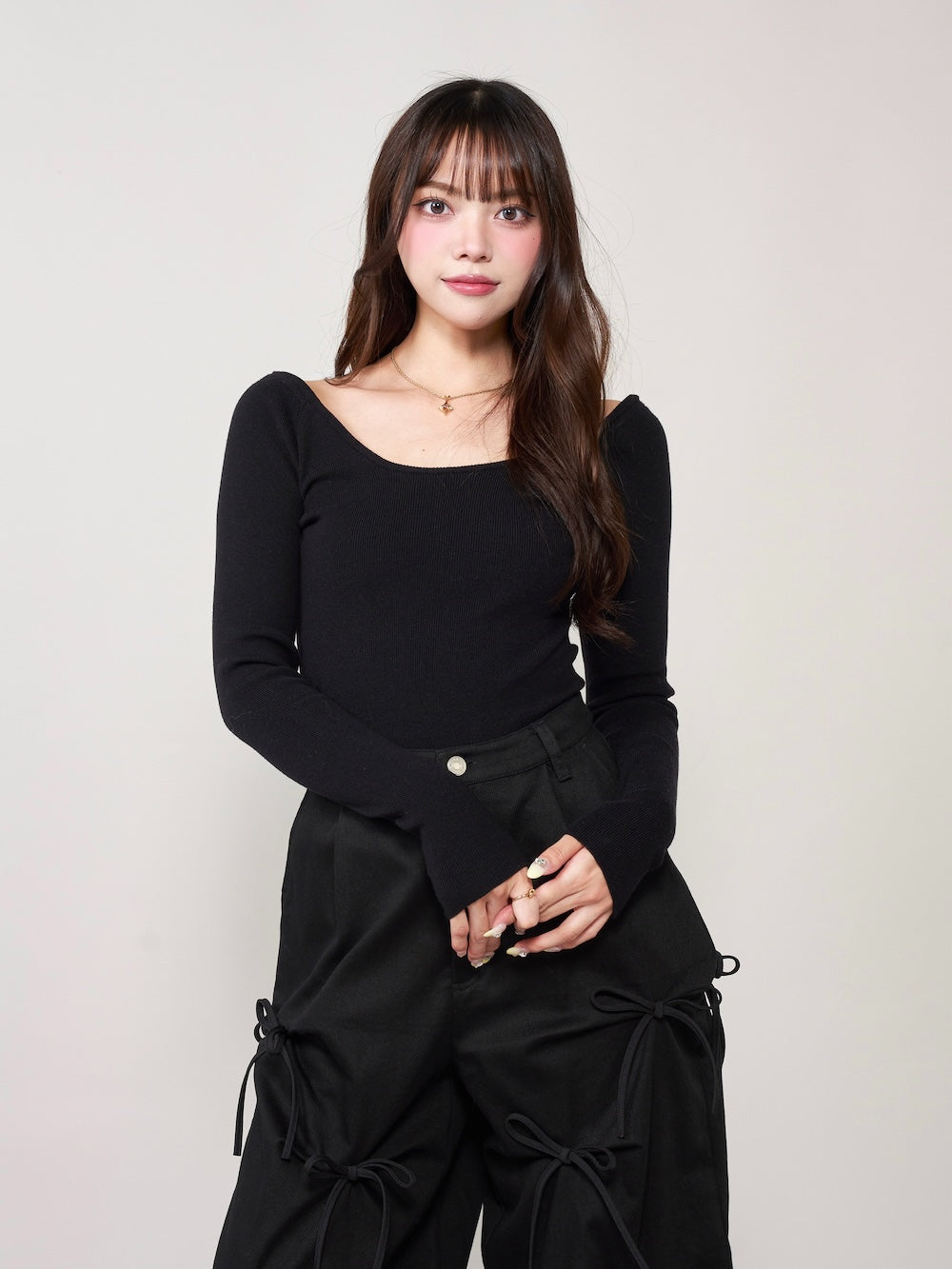 バックオープンニットトップス - blk