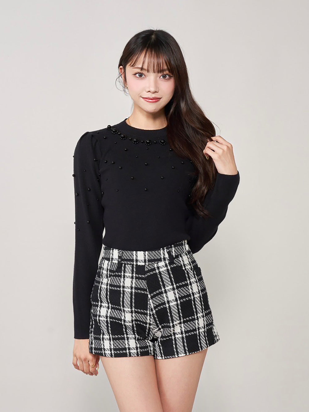 ランダムパールニットトップス - blk