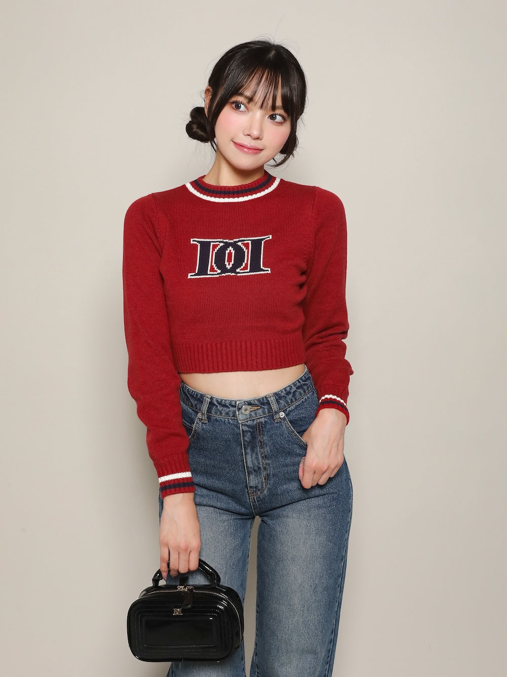 レトロDDロゴニットトップス - red