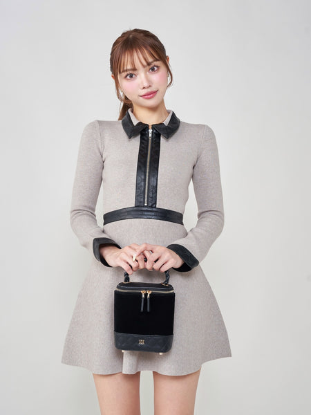 Logo Leather Flare Mini Dress
