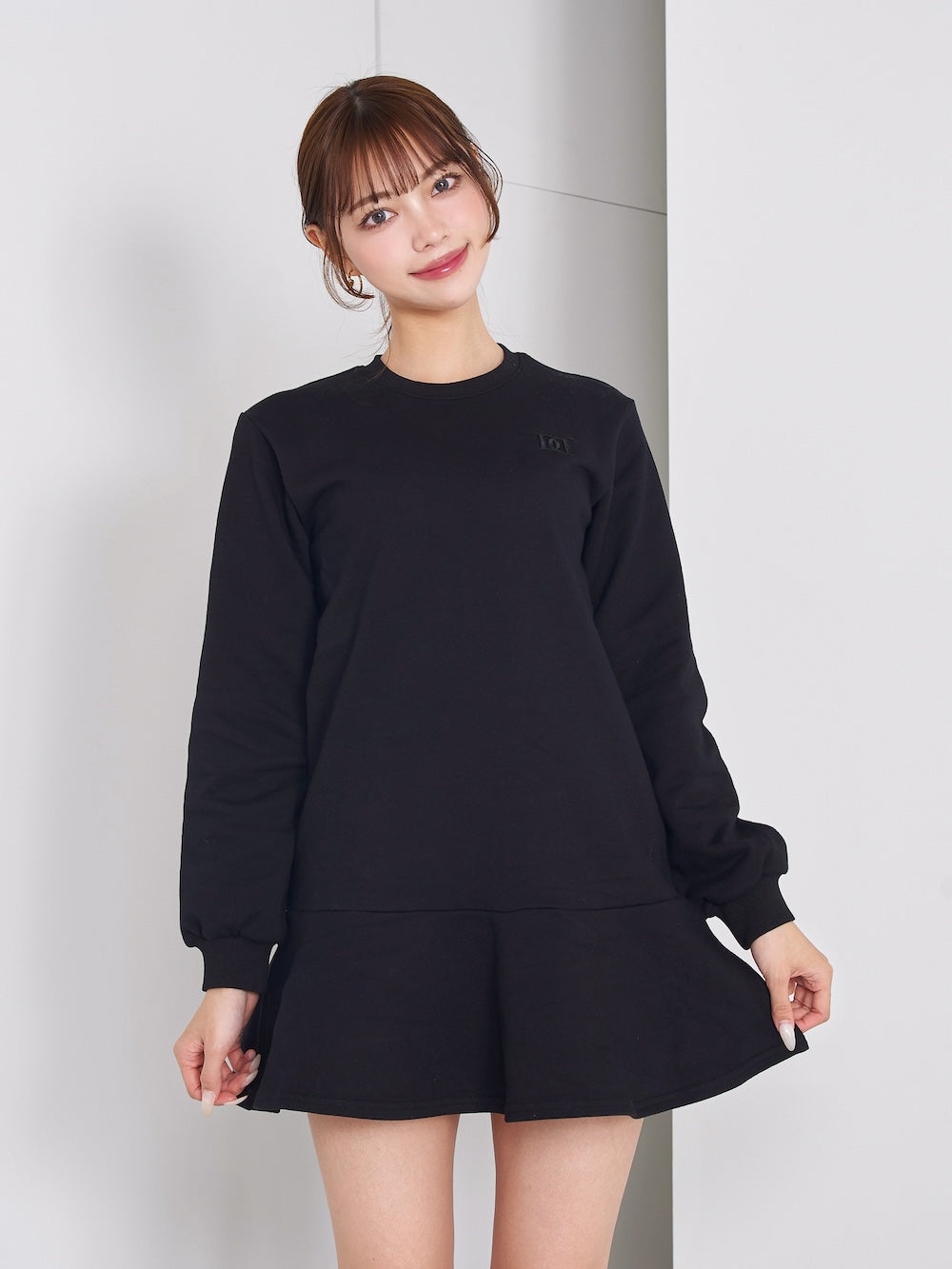 スウェットフリルミニワンピース - blk
