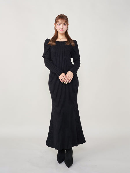 Cape Collar Cable Knit Long Dress
