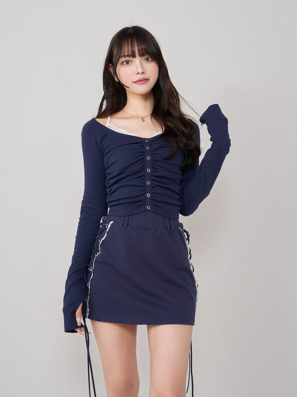 レースドッキングトップス - nvy