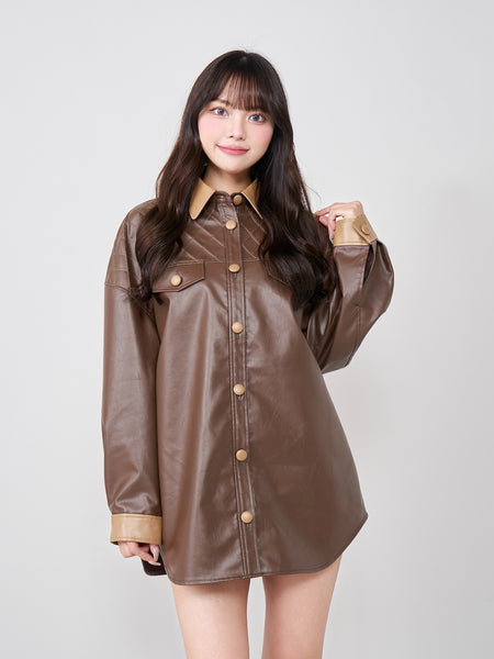 Bicolor Stitch Leather Shirt