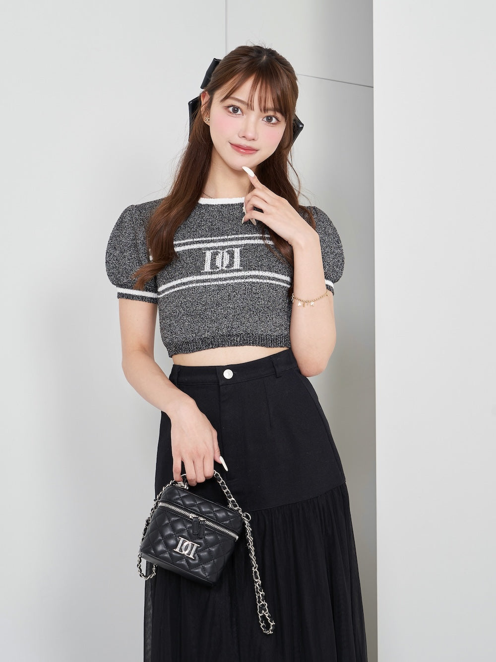 ロゴパイルニットトップス - blk