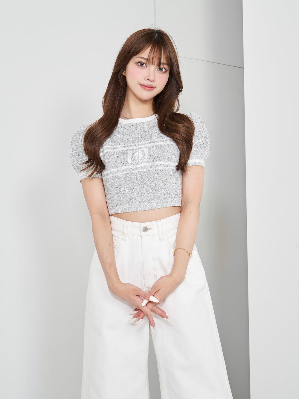 ロゴパイルニットトップス - gry