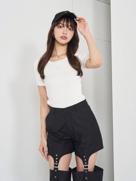 DD Logo Leather Knit Top