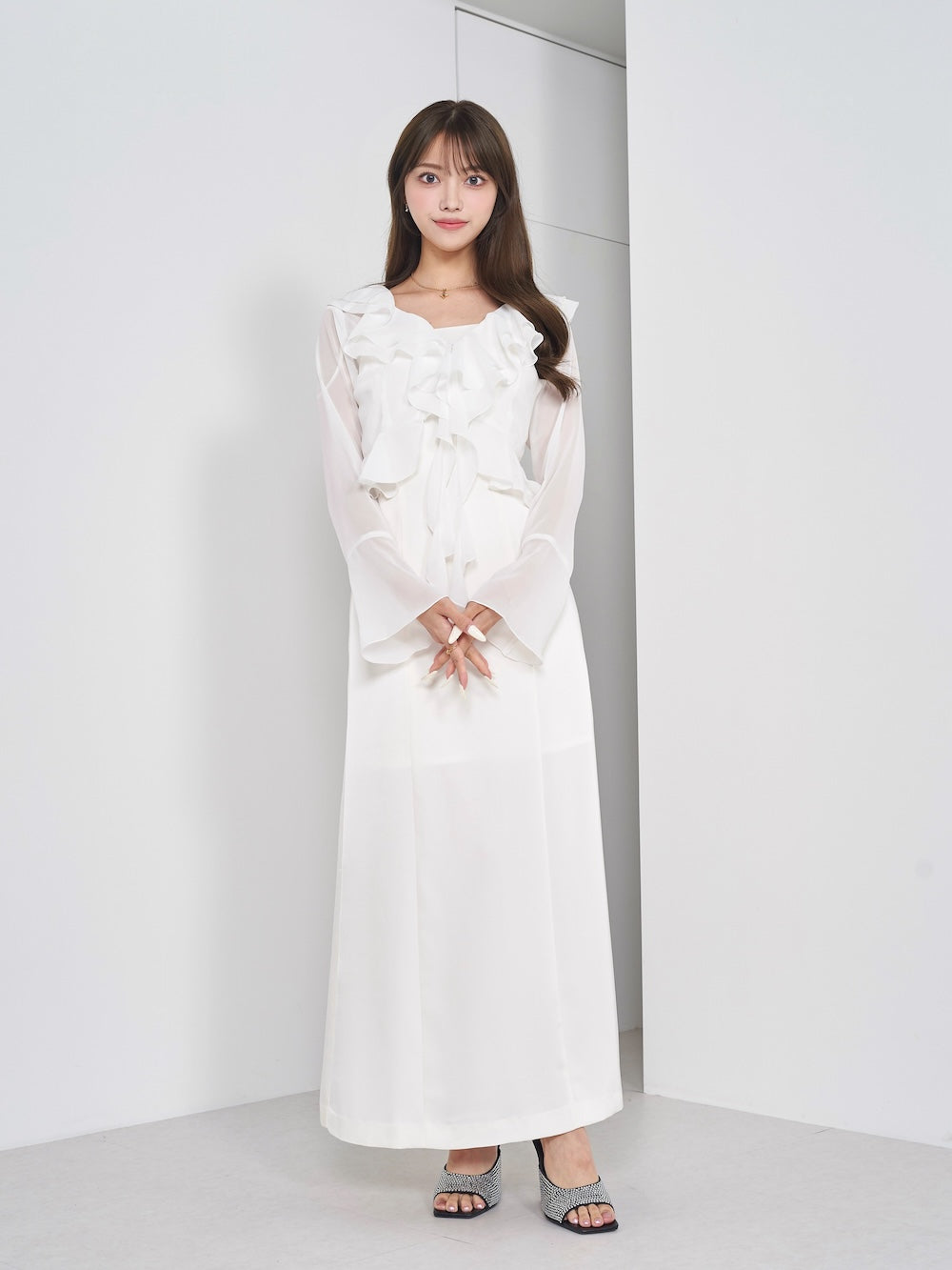 Chiffon Embroidery Frillショートカーディガン 新品 Chiffon