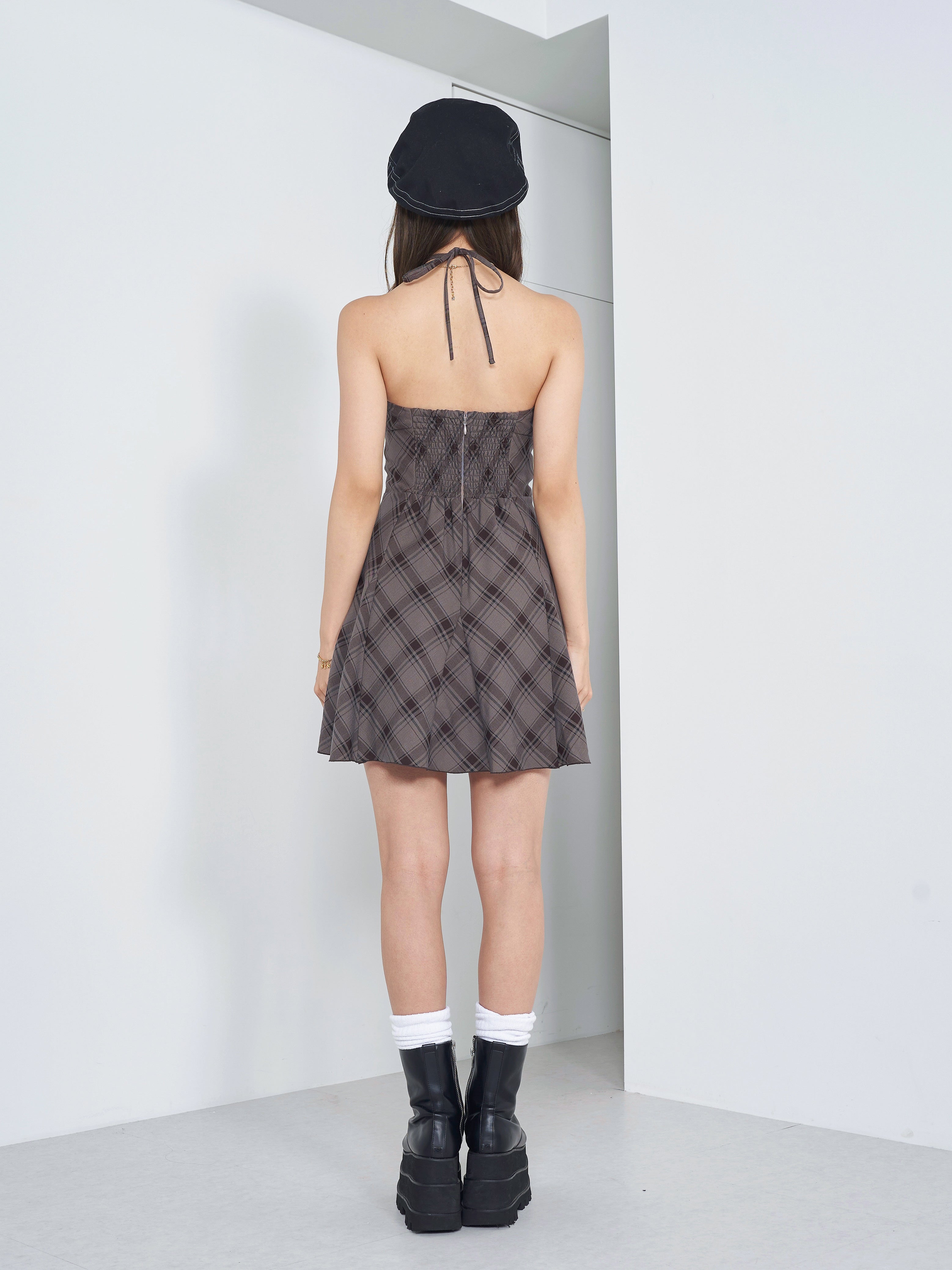 ダーリッチ チェックホルターリボンミニワンピース ダーリッチ Darich チェックホルターリボンベアミニワンピース