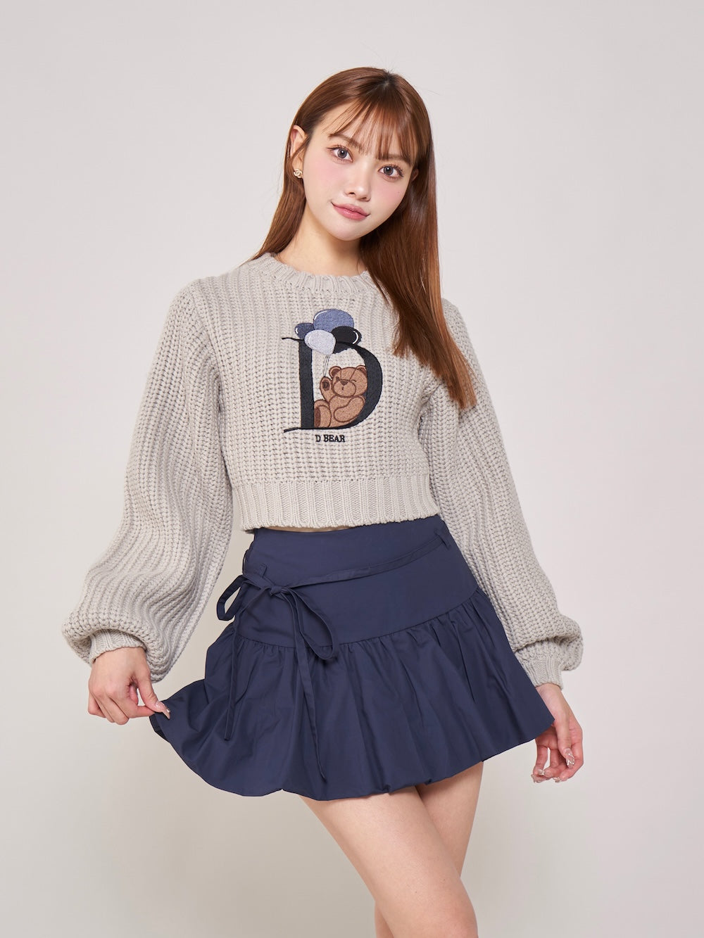 Dベアバルーンニットトップス - gry