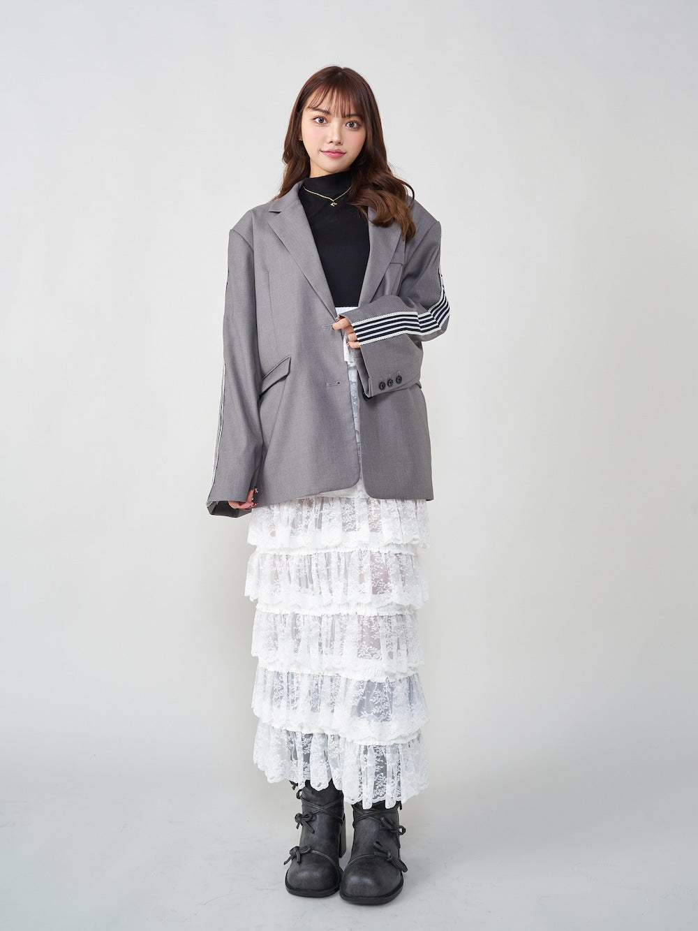 フラワーレースティアードフリルスカート
