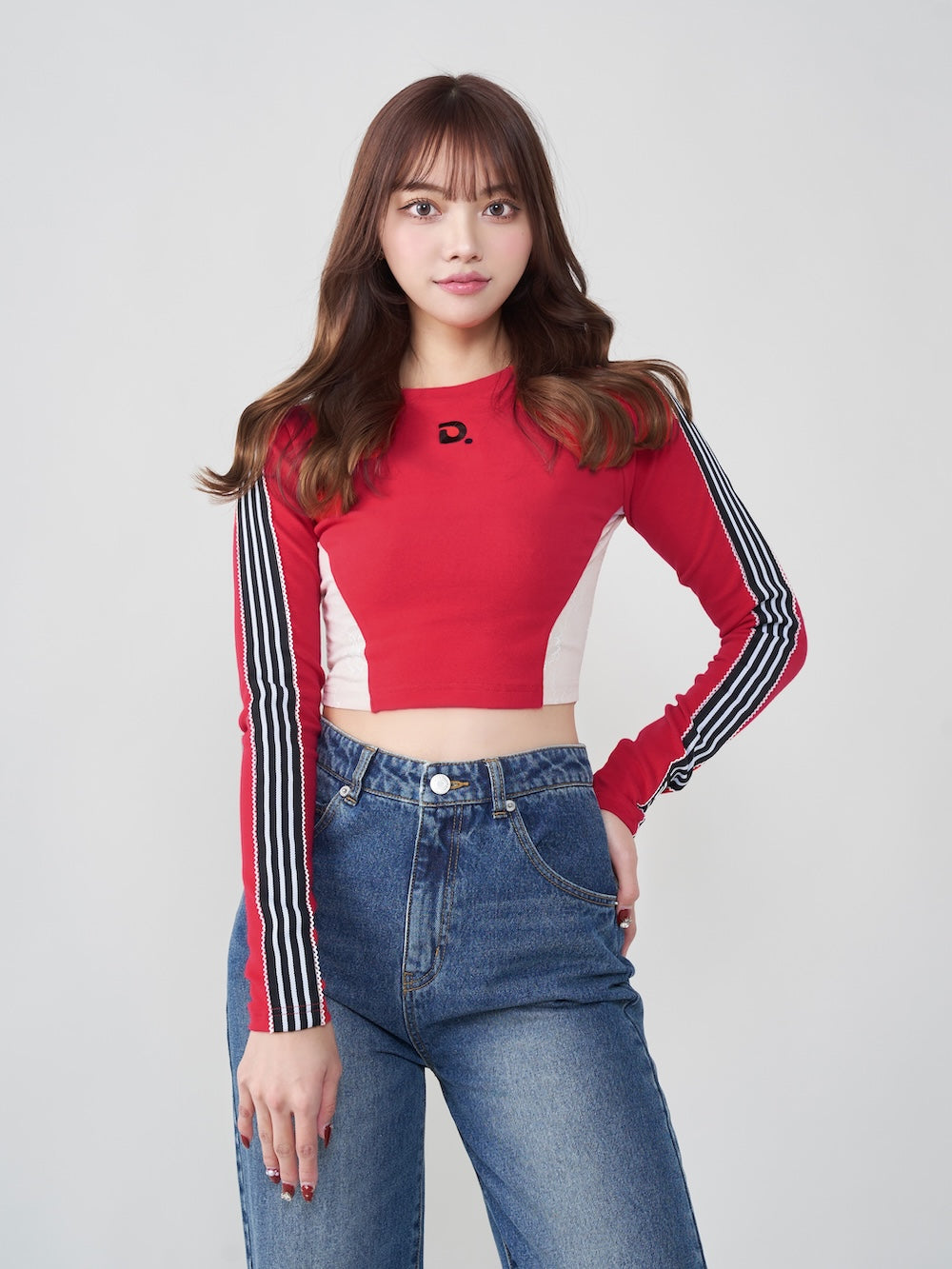 レースドッキングラインクロップドトップス - red