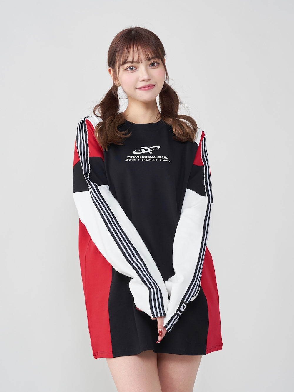 ラインカットロングTシャツ - blk