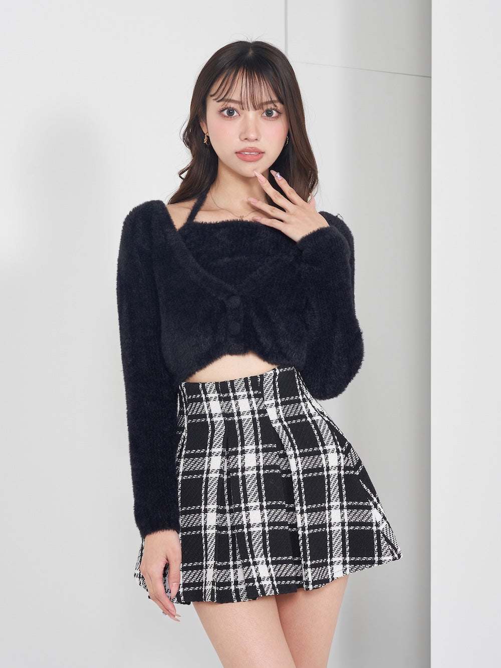 ドッキングシャギーニットトップス - blk