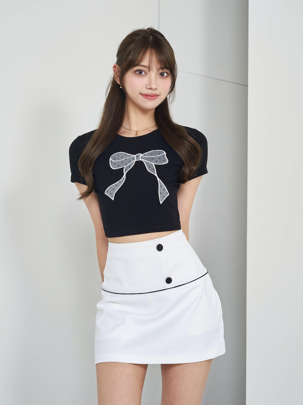 ドットリボンTシャツ - blk