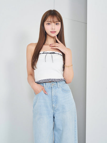 Checked Docking Ribbon Bandeau Top
