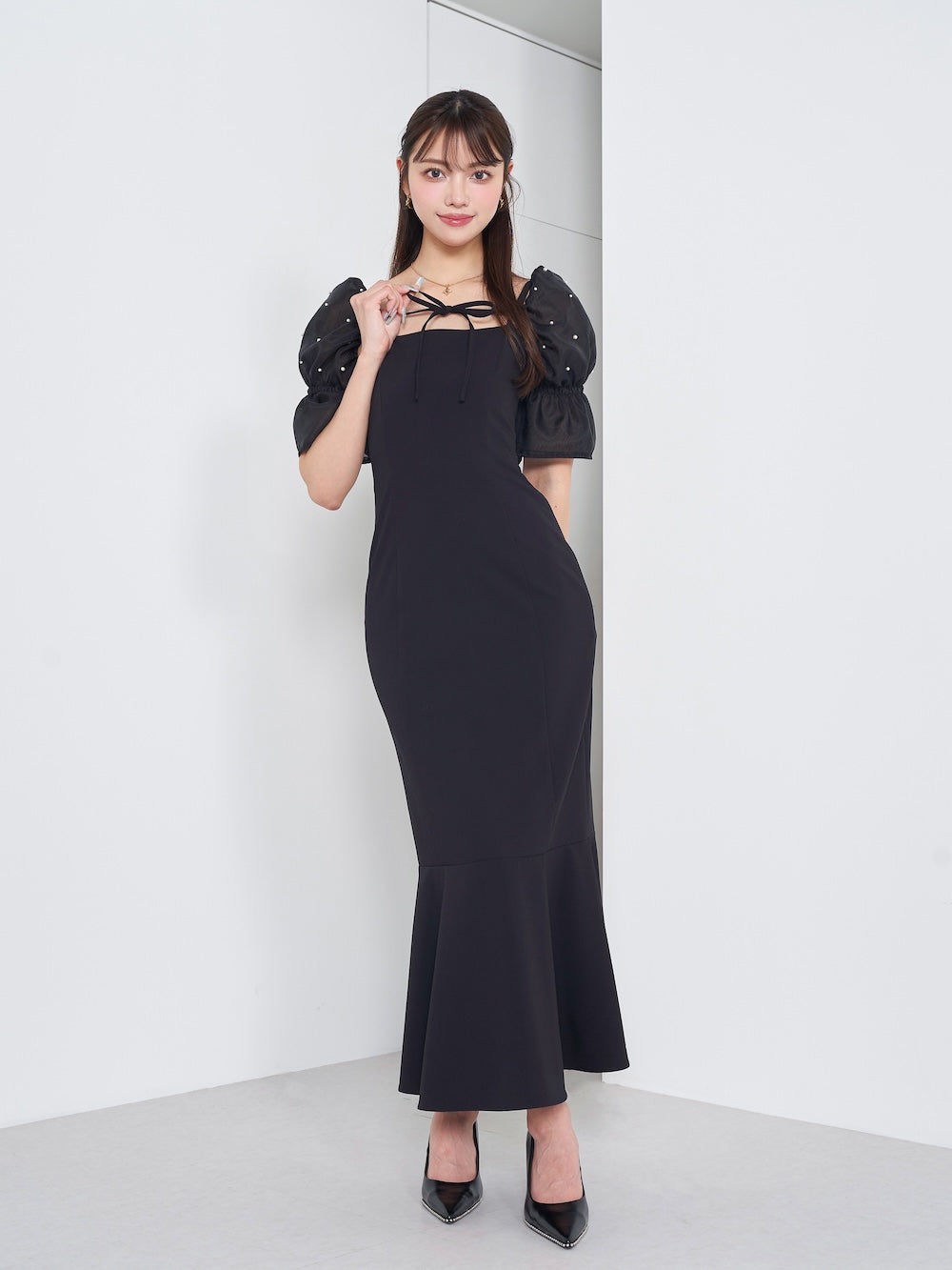 モデル：163cm（着用サイズ：FREE　着用カラー：BLK）