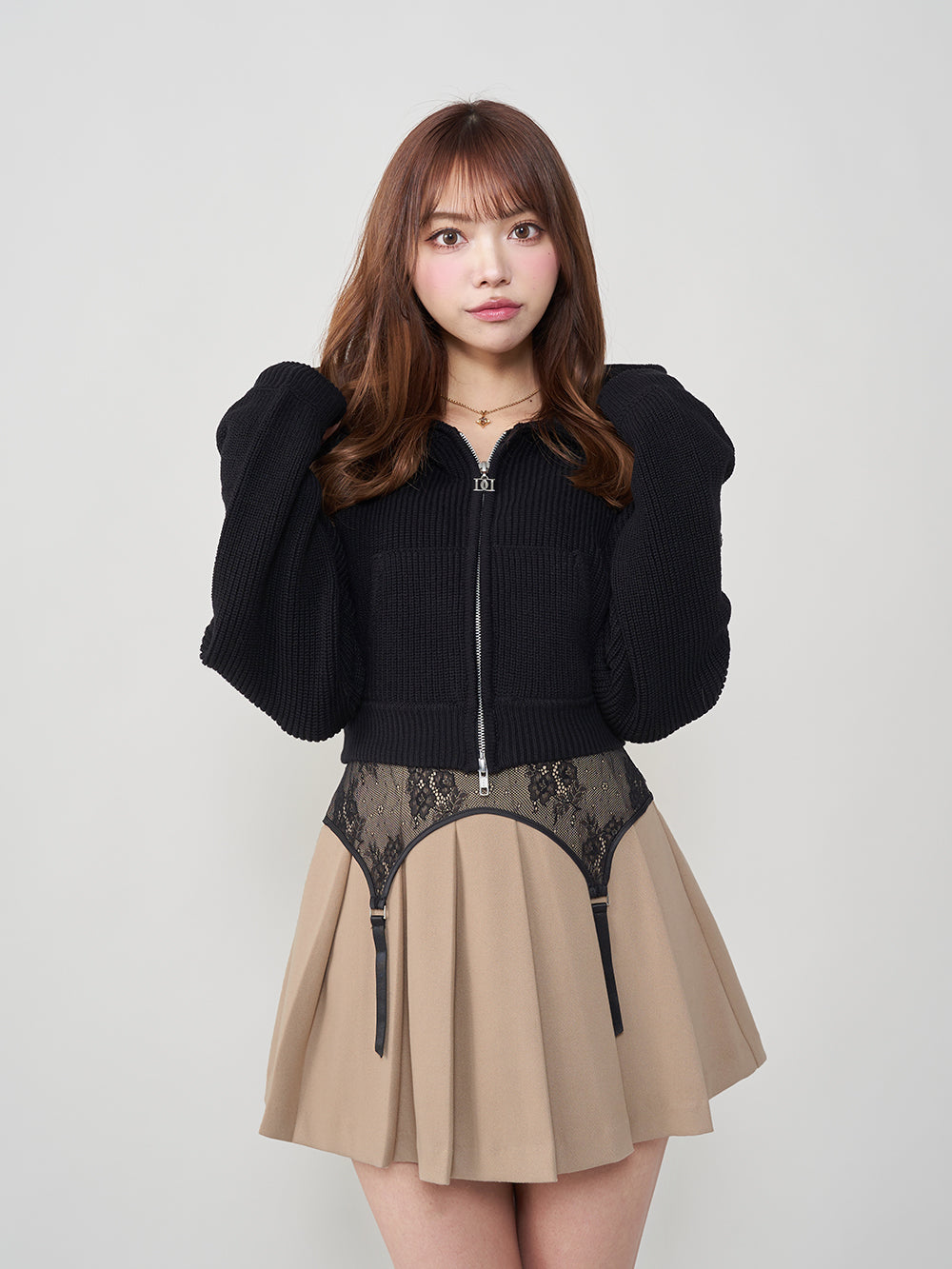 DDショートニットジップパーカー - blk