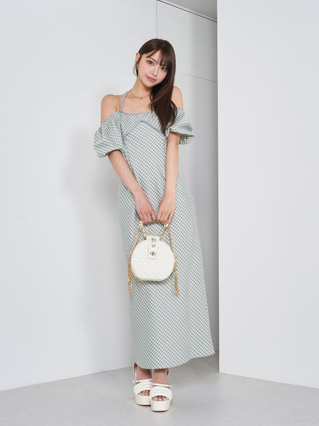 Piping Check Long Dress