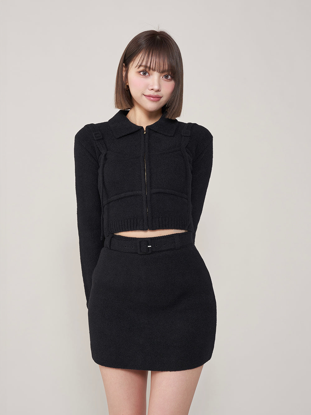 ビスチェドッキングニットトップス - blk