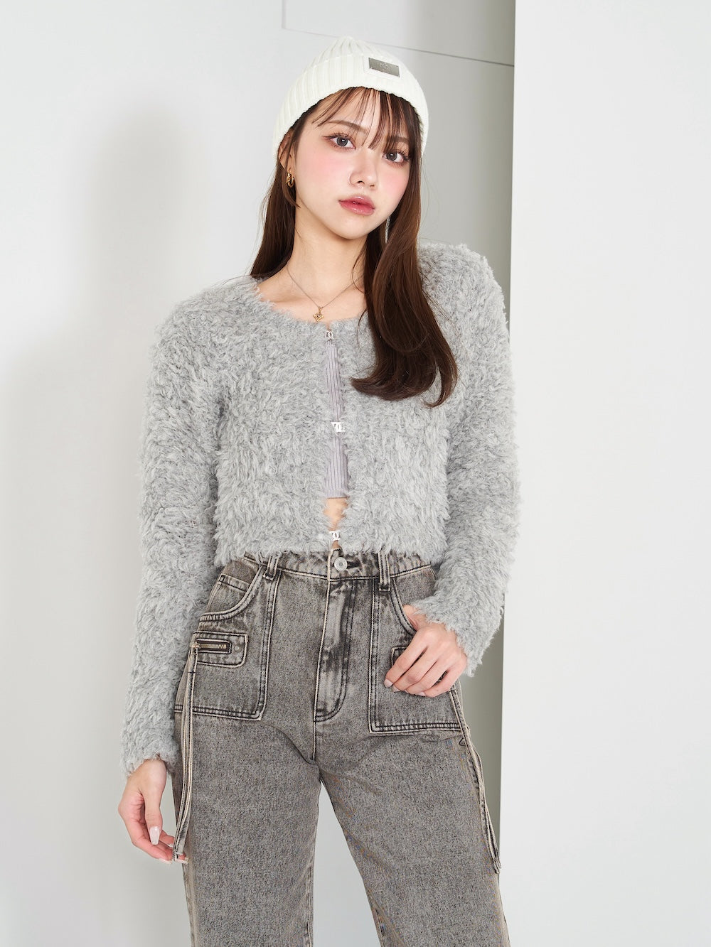 ロングファーニットアンサンブル - gry