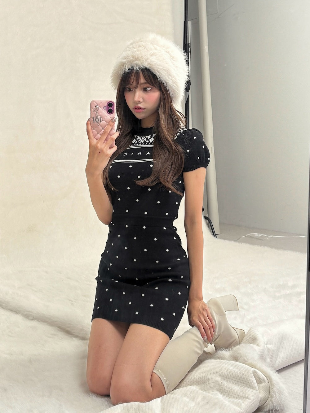 ノルディックドットニットミニワンピース