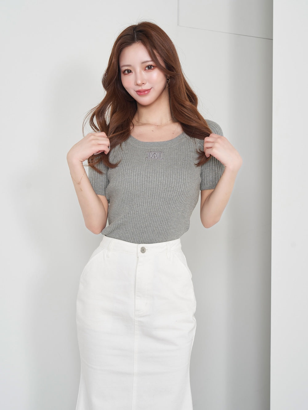DDロゴレザーニットトップス - gry