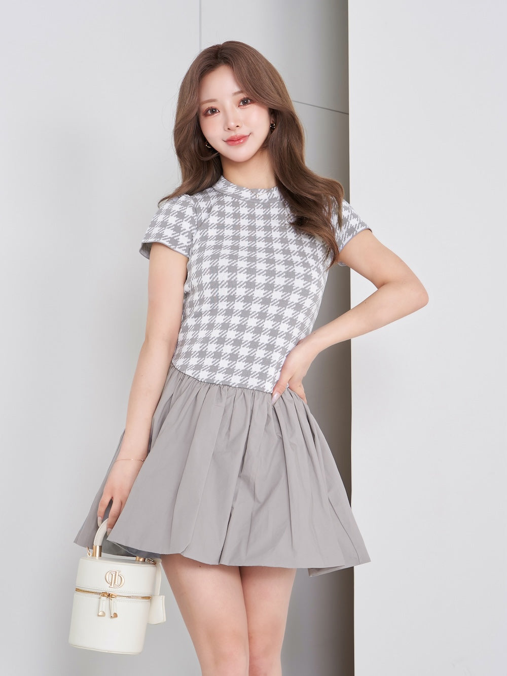 ドッキングチェックフレアミニワンピース - gry