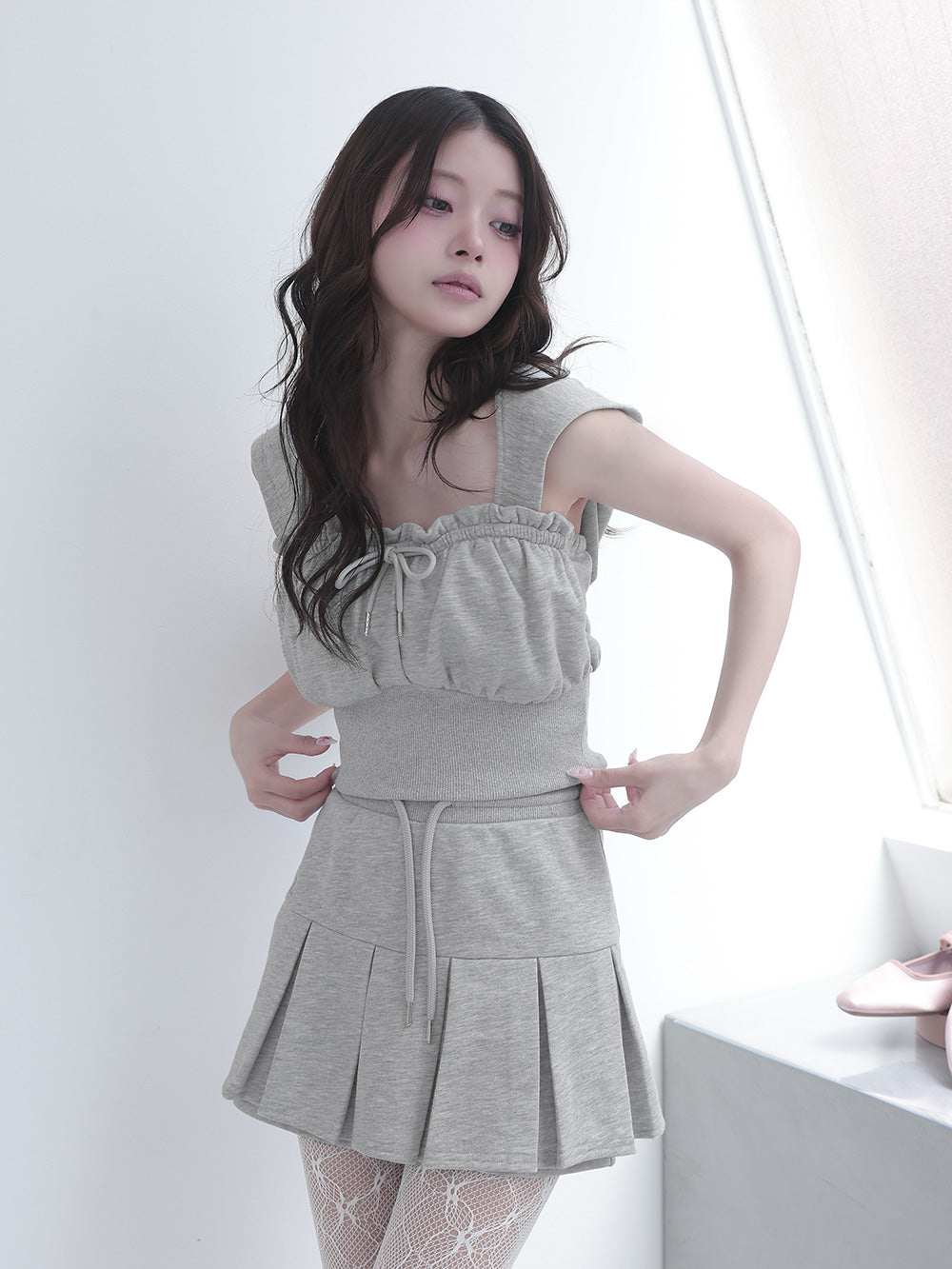 コルセットリブスウェットベアトップ - gry