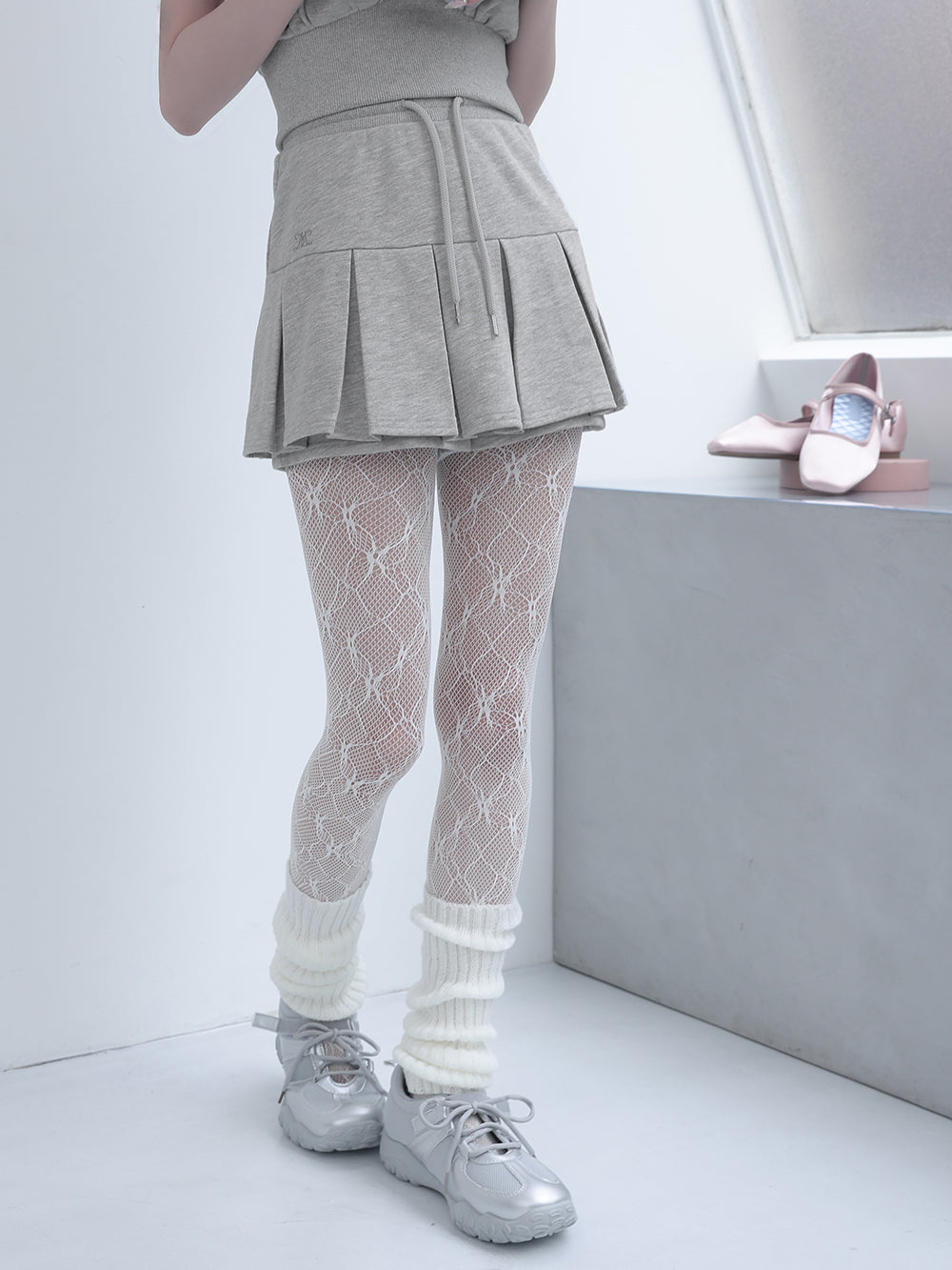 プリーツヘムスウェットミニスカート - gry
