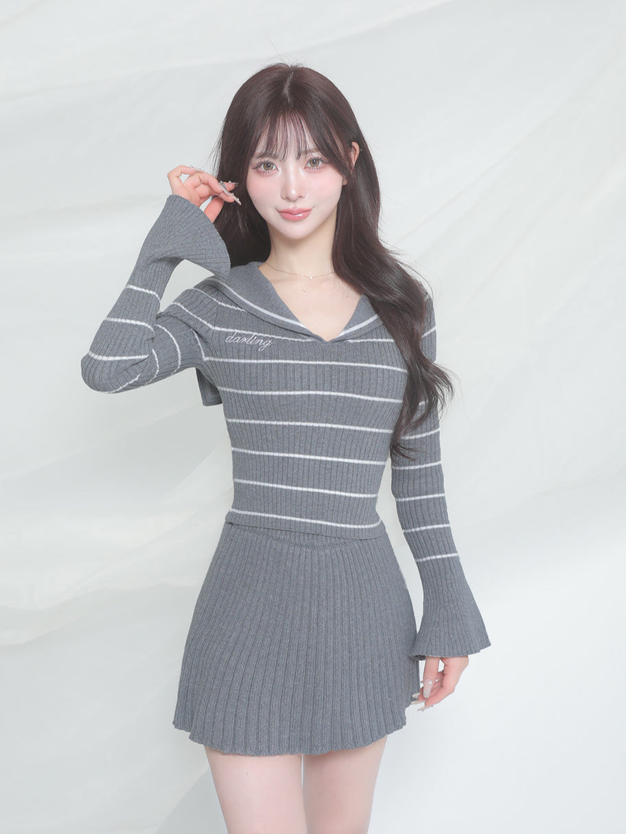 セーラーカラーニットトップス - gry