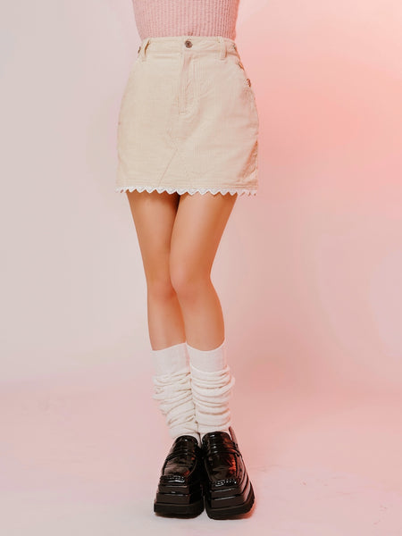 Corduroy Lace Mini Skirt