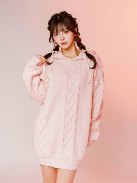 Cable Volume Knit Hoodie
