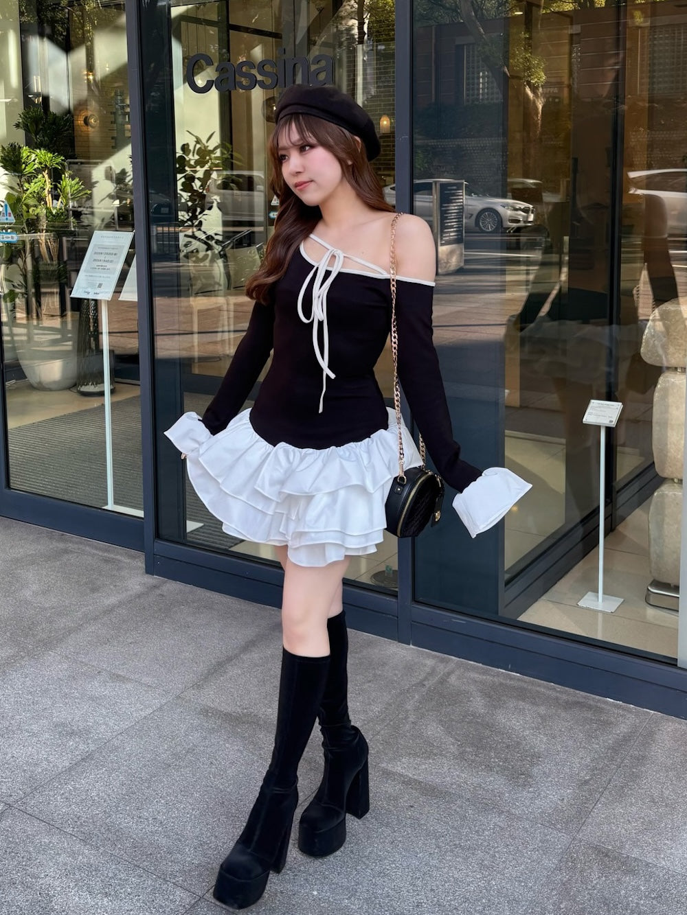 モデル：151cm（着用サイズ：FREE　着用カラー：BLK）