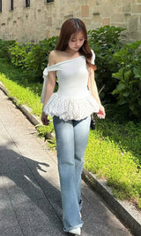 darich ドットバルーンワンショルトップ　WHT ドットバルーンワンショルトップス – Darich