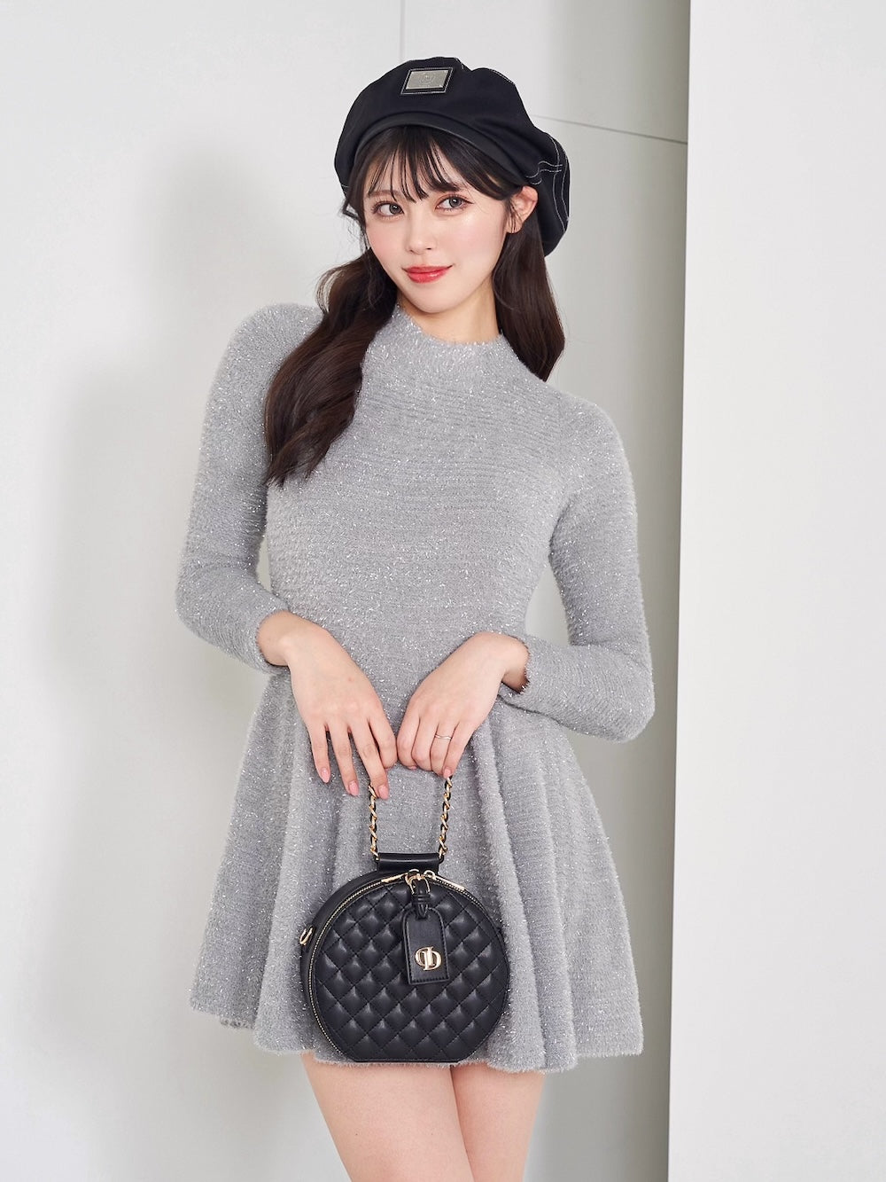 ラメシャギーニットミニワンピース - gry