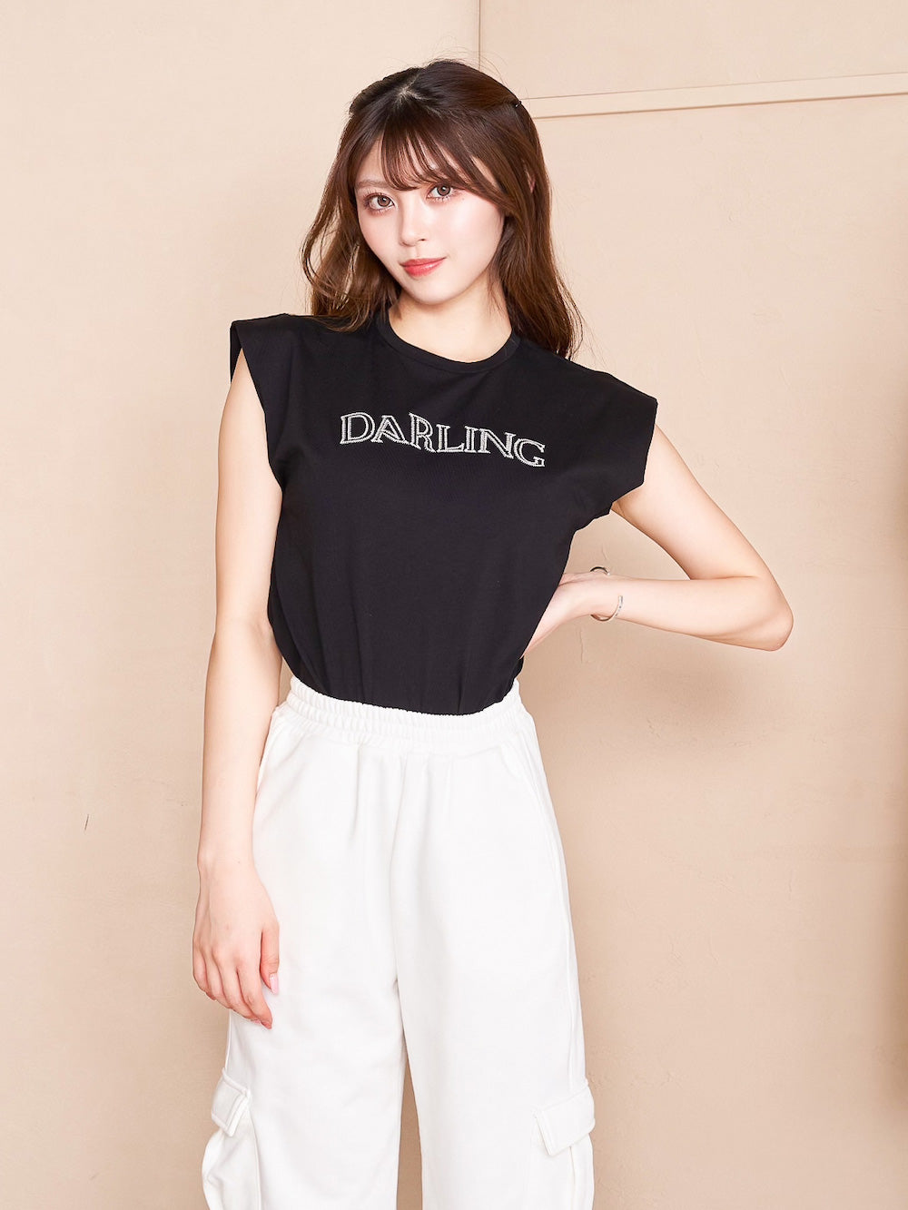 レザーアップリケTシャツ - blk