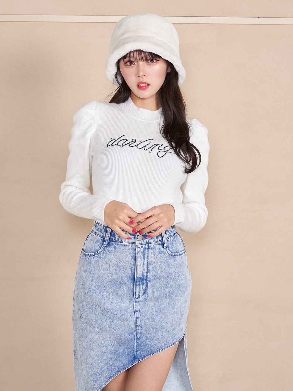 darlingビジューニットトップス - wht