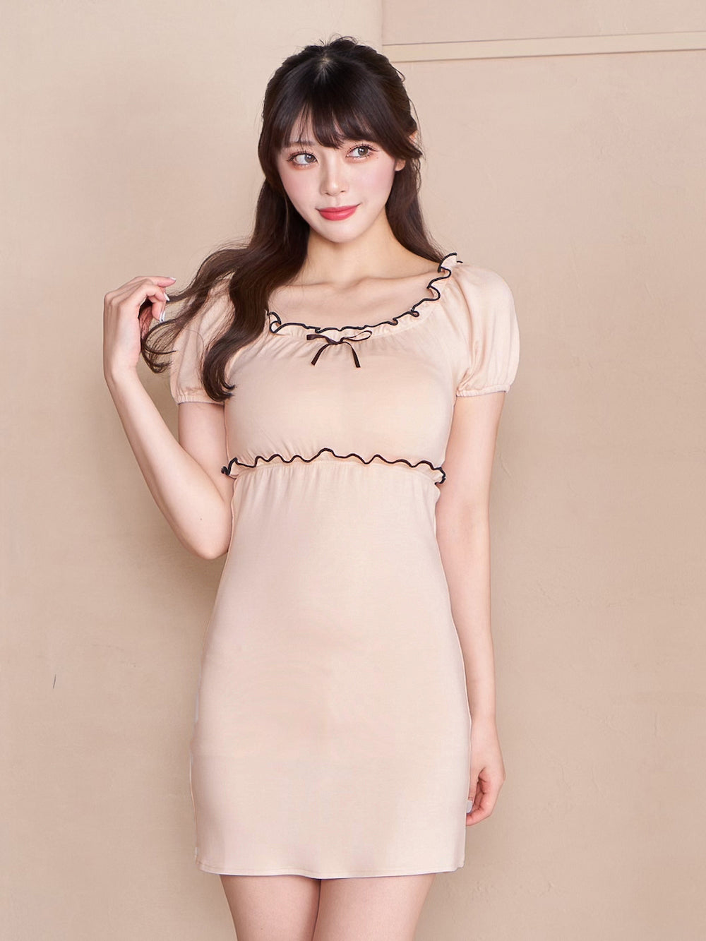 リボンカットメローミニワンピース - beg