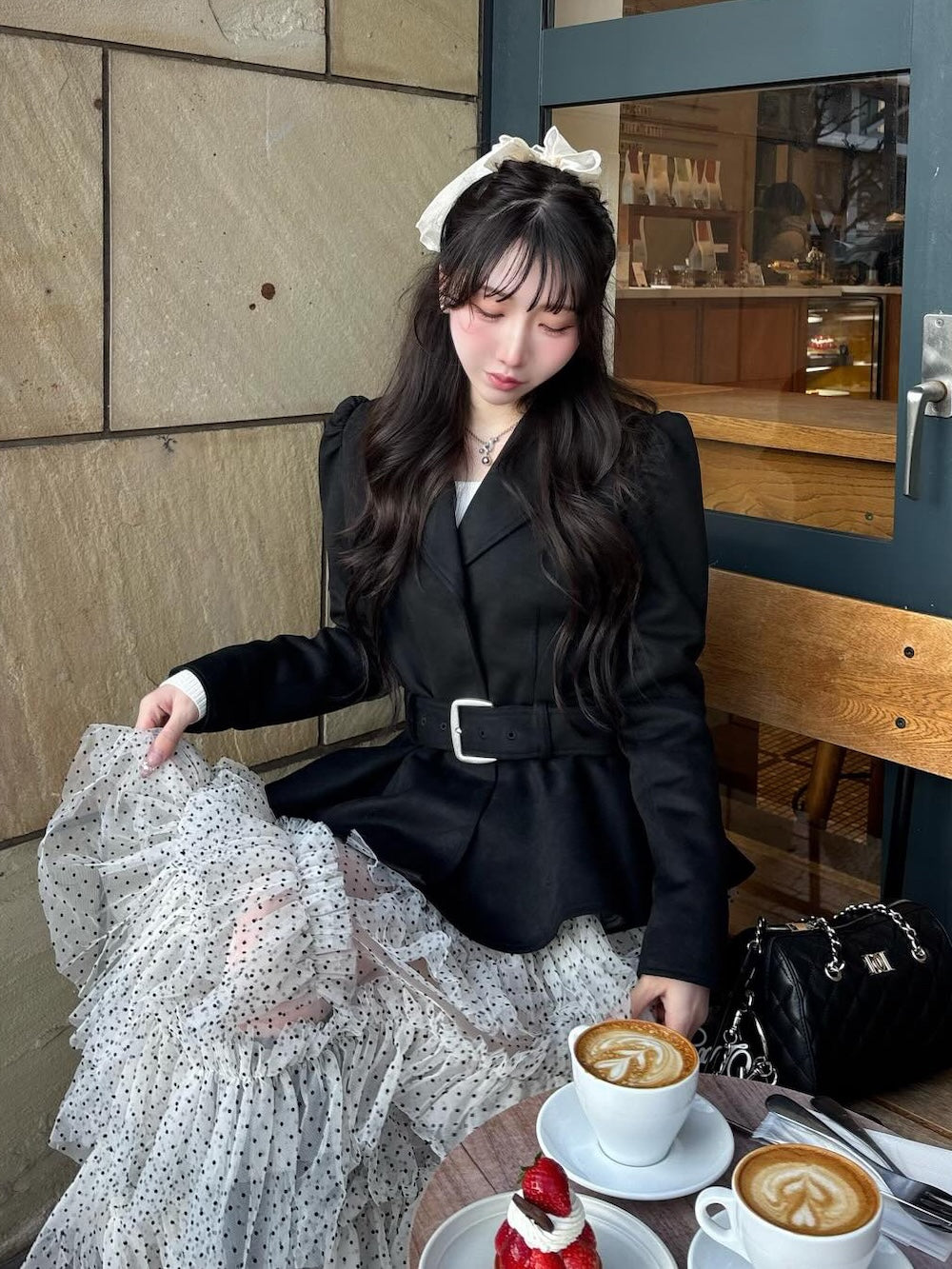 モデル：160cm（着用サイズ：FREE　着用カラー：BLK）