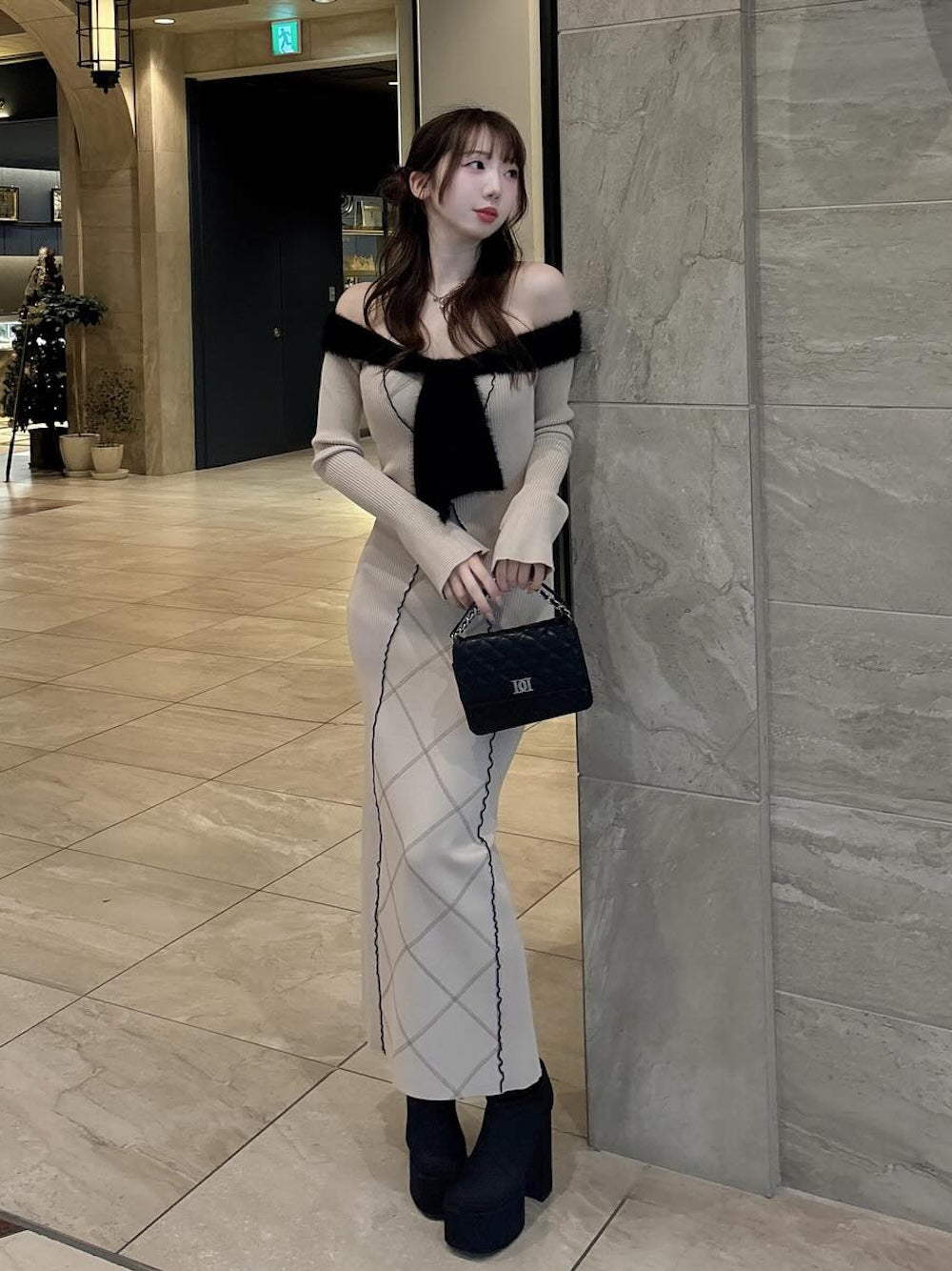 リボンステッチニットロングワンピース – Darich