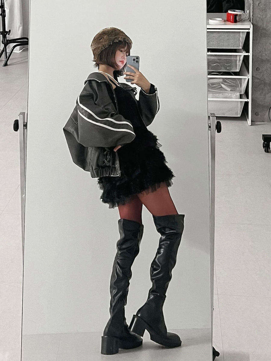 モデル：161cm（着用サイズ：FREE　着用カラー：BLK）