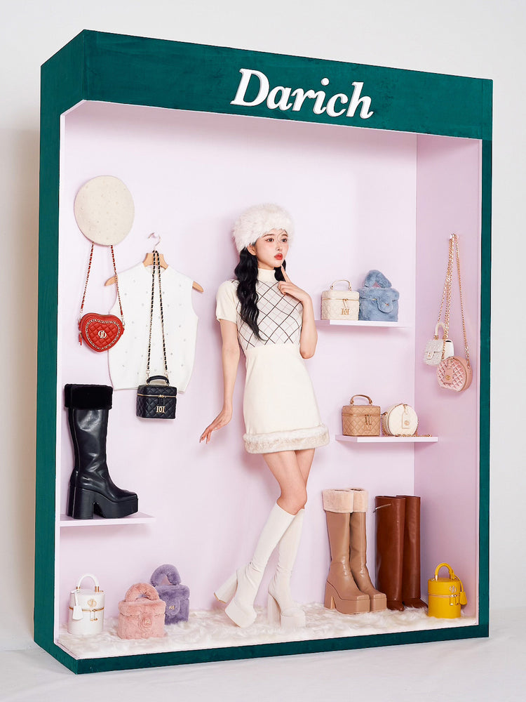 darich チェックファーニットミニワンピース