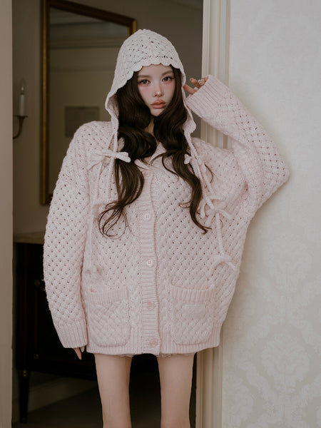 Entrelac Volume-Knit Cardigan