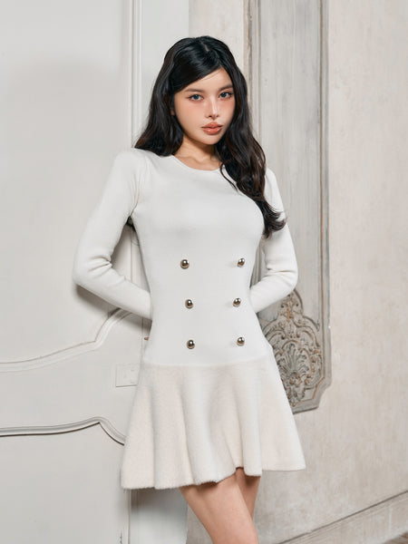Double-Button Flared Mini Dress