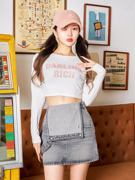 Decorative Cropped Long-Sleeve T-shirt