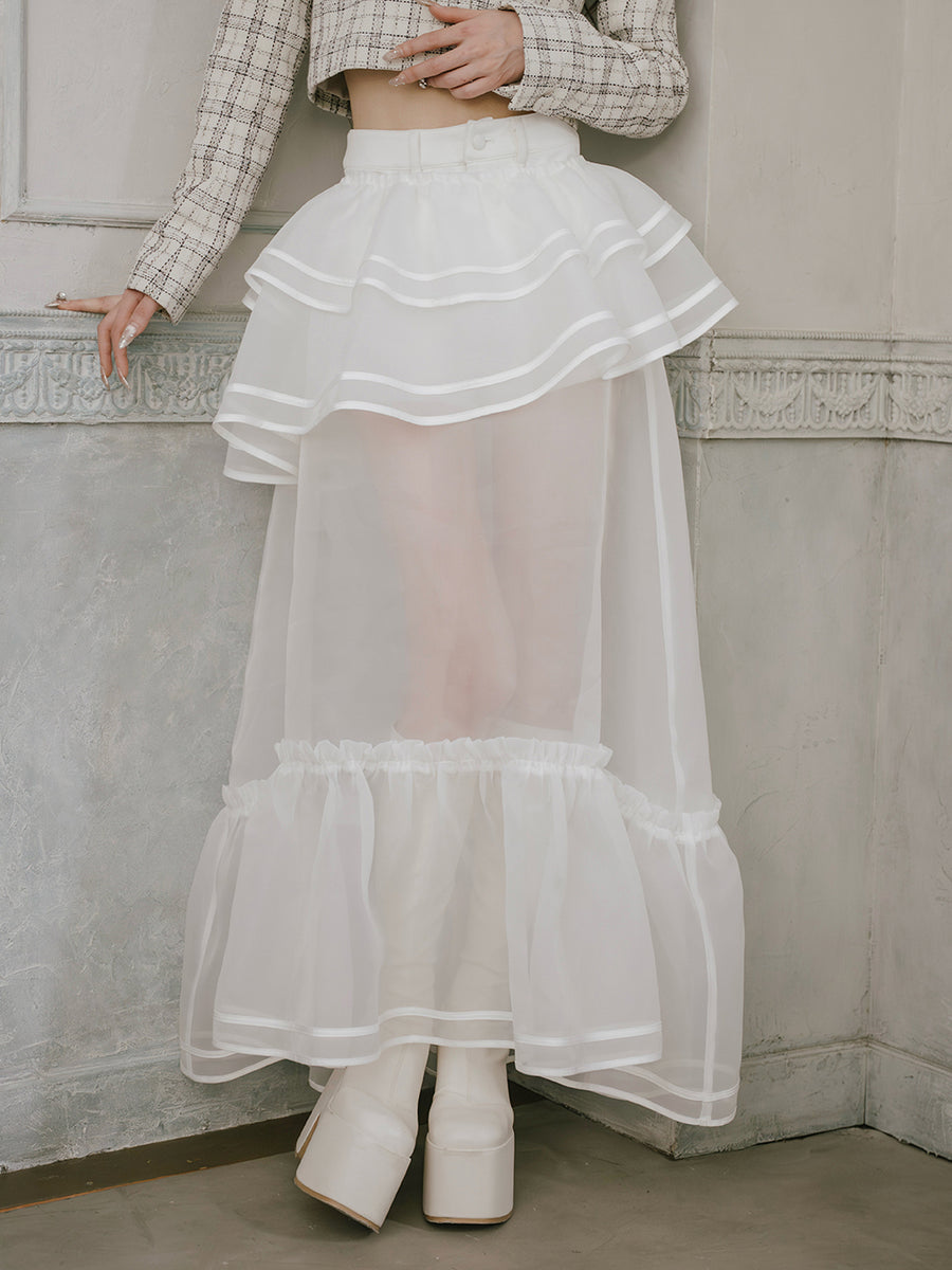Layered Sheer Piping Volume Skirt
